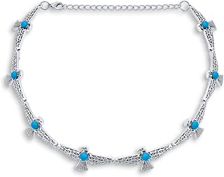 Native America Fashion Festival Concho Faux Blue Turquoise Choker Necklace Western Jewelry For Women Teen Oxidized Silver Plated Adjustable