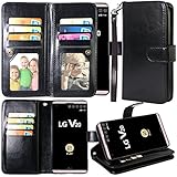 LG V20 Case, Harryshell Luxury 12 Card Slots Kickstand Shockproof PU Leather Wallet Flip Protective Case Cover with Wrist Strap for LG V20 (Black)