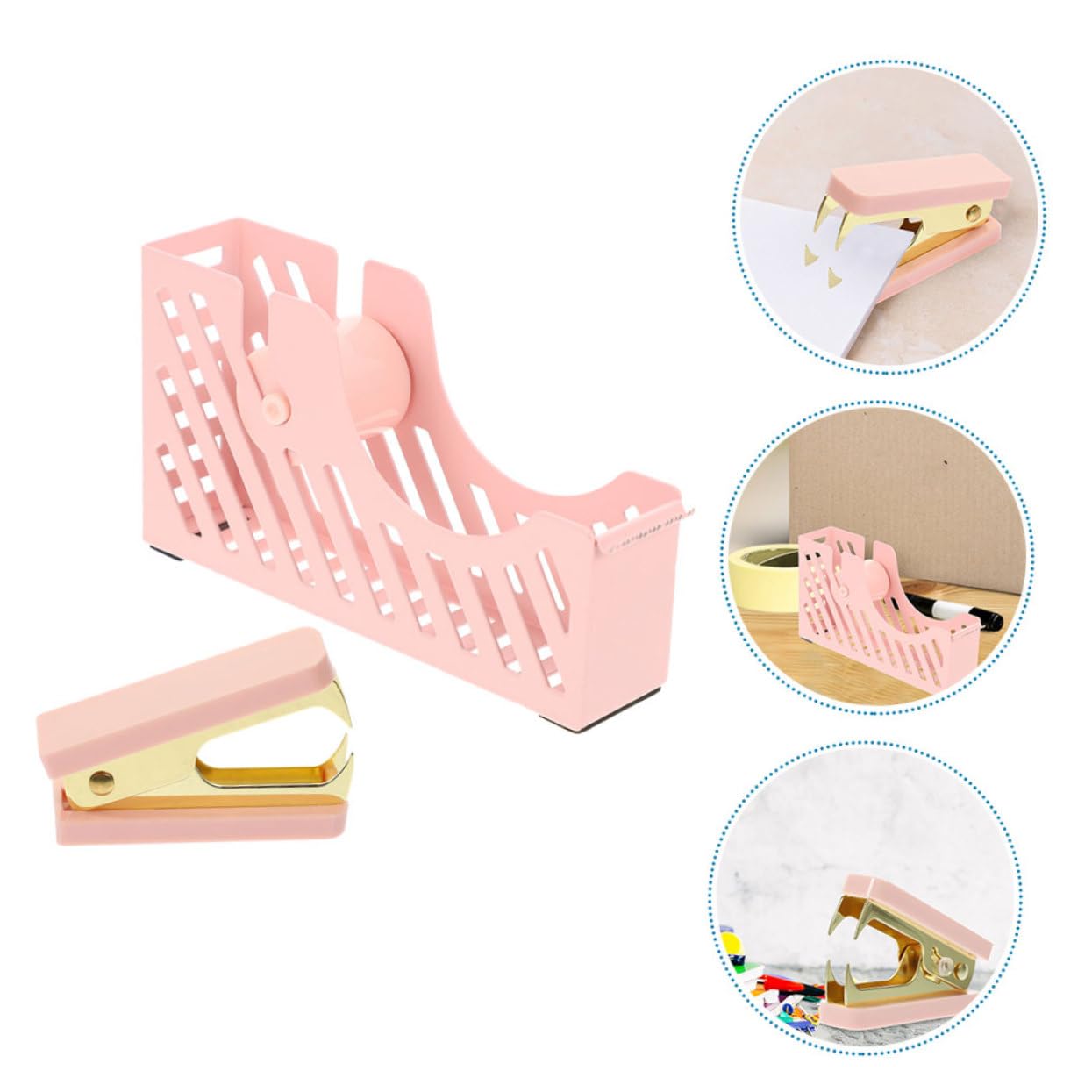 Gadpiparty 3 Set Set di articoli di cartoleria del nastro per le unghie strumenti fissi X distributori di nastro per ufficio distributori di nastro da imballo levapunti plastica rosa