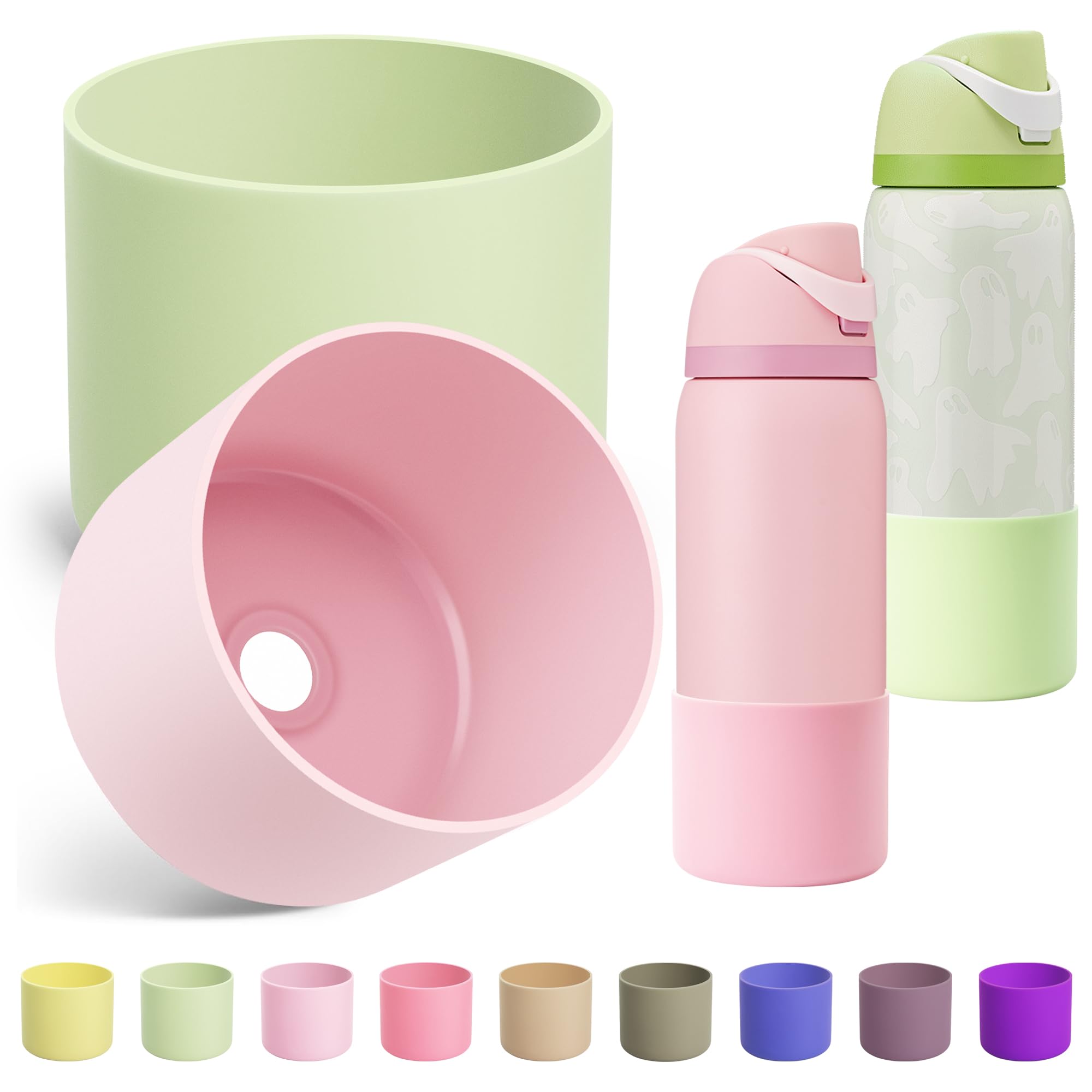 BUTRRRK Silicone Water Bottle Boot for Owala 40oz, Anti-Slip Protective Sleeve Bottom Bumper Protector for Owala (Light Pink/Mint)