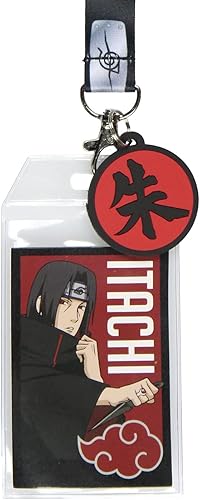 Miniatura 2 de Cordón para identificación de Naruto Itachi Uchiha con colgante de goma Shu Kanji de 2 pulgadas