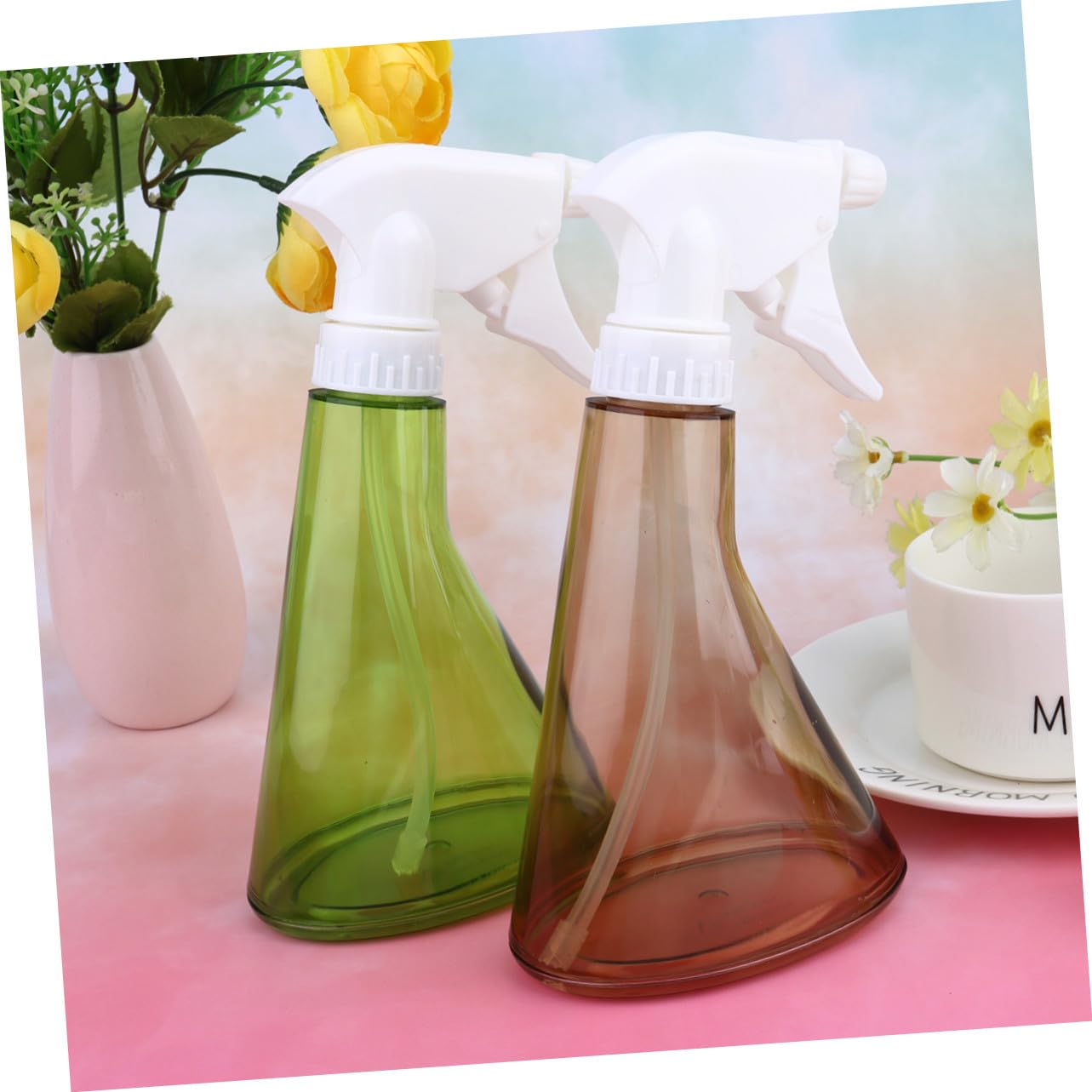 2stücke Kunststoff Sprühflasche Mit Feinem Nebel Wiederbefüllbar Leichte Gießkanne Für Pflanzen Friseursalon Haushalt Transparent Braun Langlebig Einfach Zu Bedienen