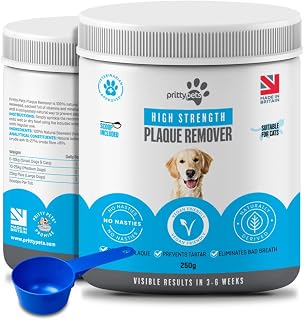 Pritty Pets Dog Plaque Remover Plaque Off Dogs & Cats 100% Natural Plaque & Tartar Treatment - Simply Add to Food, No Need for Dog Toothbrush or Toothpaste - Eliminates Bad Breath (250g)