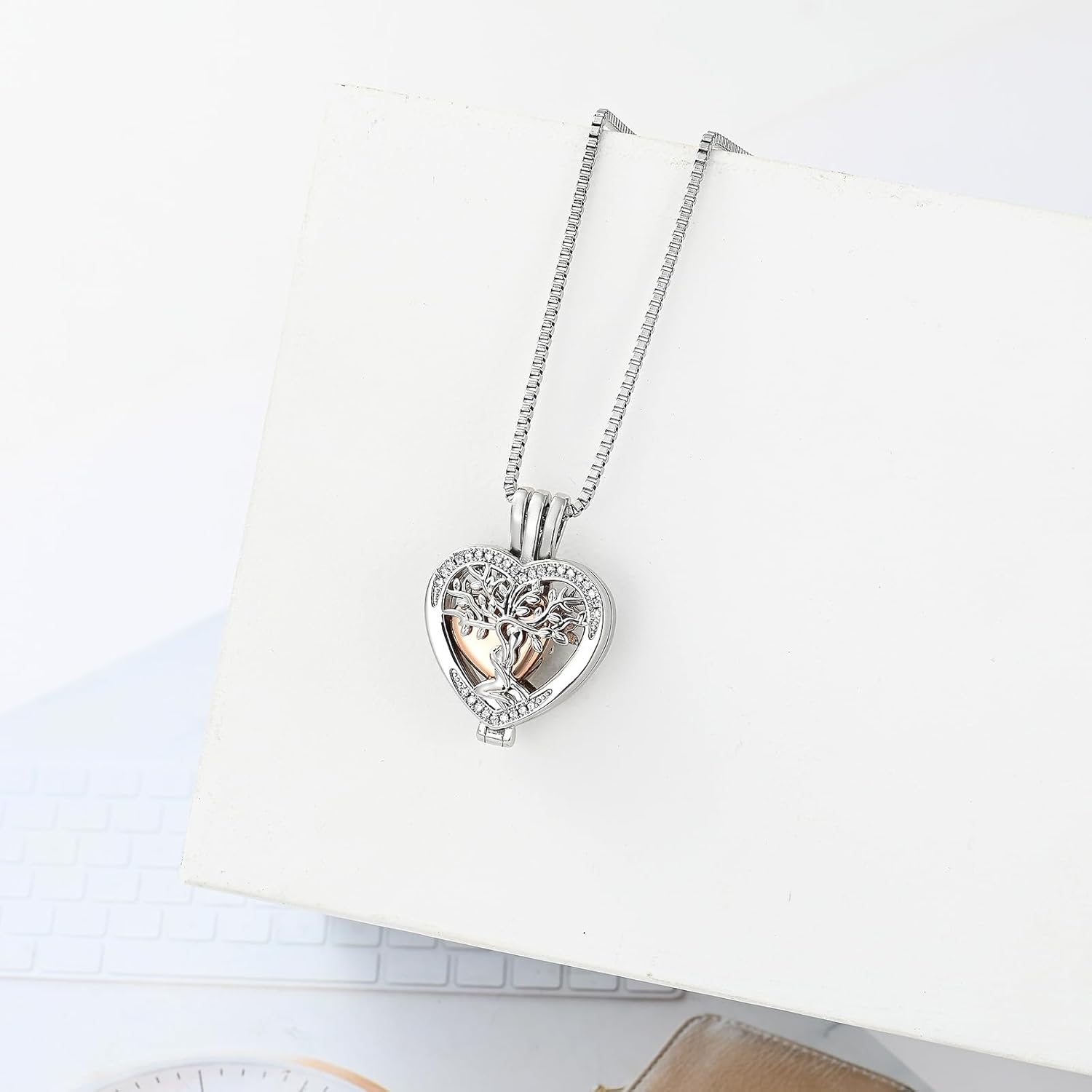 XSMZB Cremation Urn Necklace for Ashes of Loved One Tree of Life Heart Memorial Ash Pendant Funeral Keepsake Jewelry for Women - Image 6