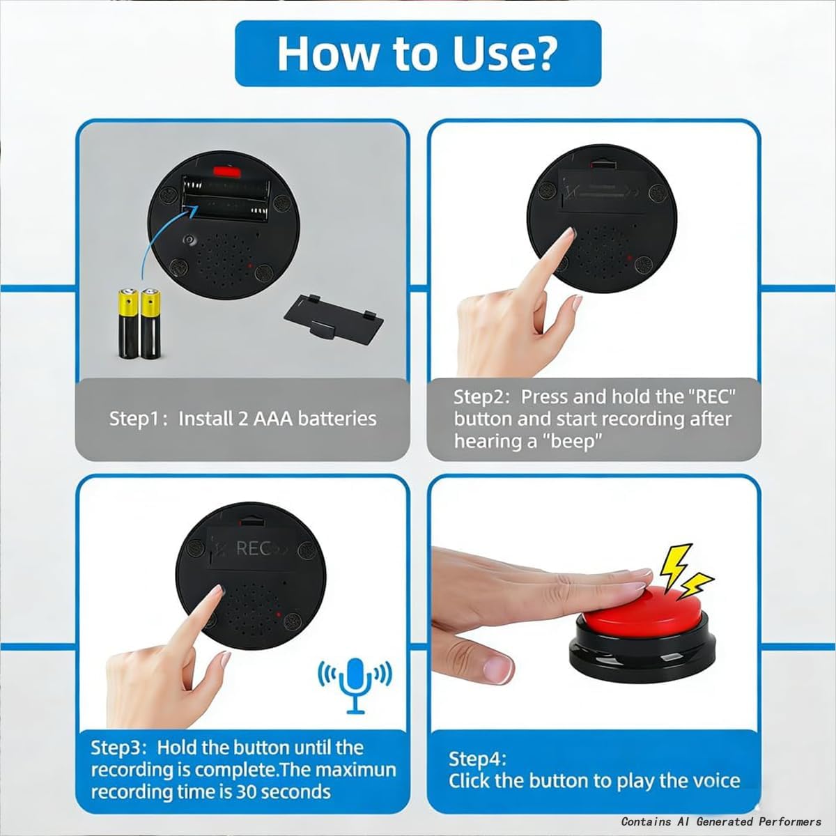 4 Pack Portable AAC Communication Devices for Autism, Voice Recording Buttons for Nonverbal Kids, Assistive Communication Tool for Home, School, Treatment Courses