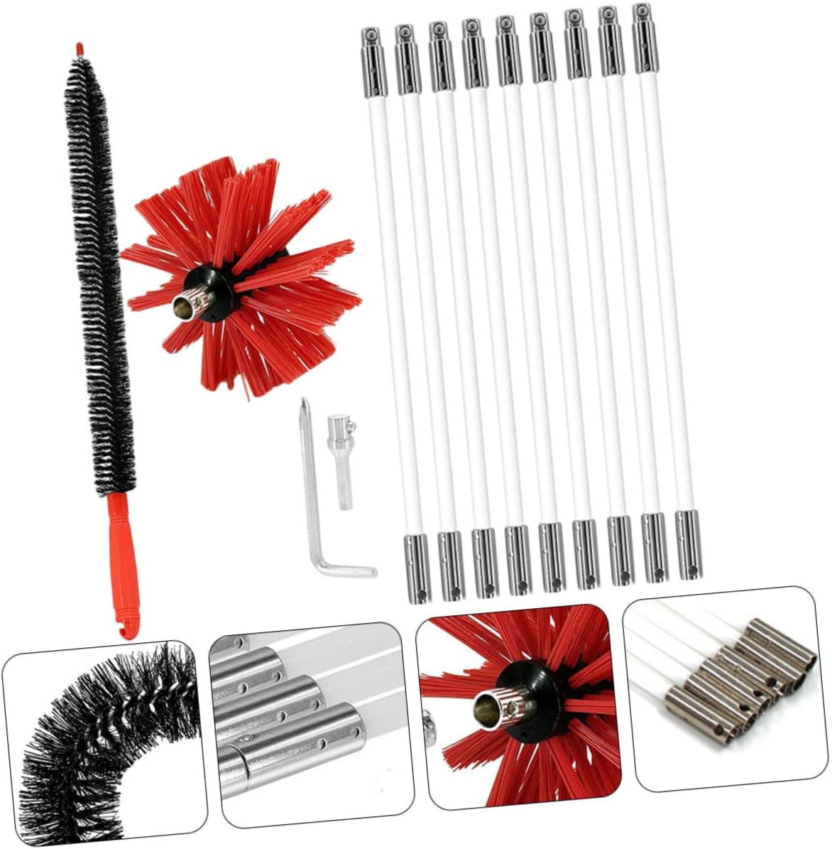 Ciieeo Chimney Brush and Dryer Vent Cleaner Kit Flexible 9 Rods Flue Brush Drill Attachment for Homeowners and Professionals in Chimney and Dryer Maintenance