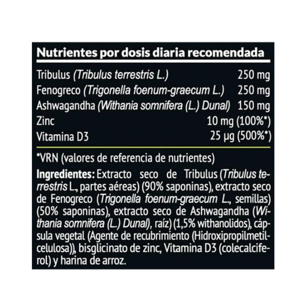 Testo con Tribulus, Fenogreco y Zinc Paleobull 60 cápsulas, fórmula con ashwagandha y vitamina D3, sin gluten, apoyo diario para energía, vitalidad y rutina deportiva