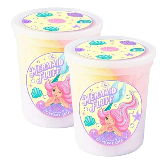 CHOCOLATE STORYBOOK Gourmet Flavored Cotton Candy - Unique Idea for Holidays, Birthdays, Gag Gifts, Party Favors (Mermaid Fluff, 1.75 oz, 2-Pack)