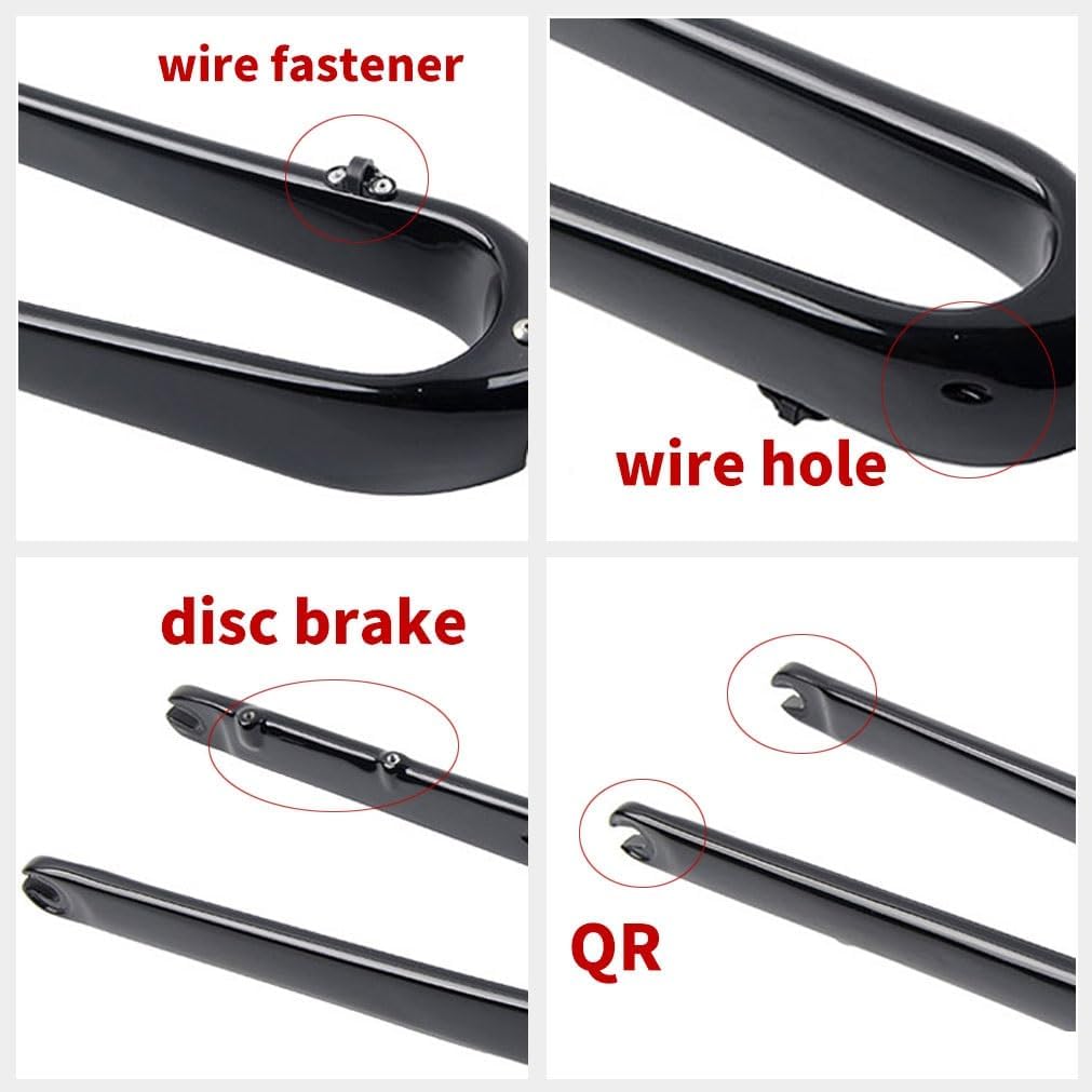 Gravel Bike Fork 700C Carbon Fiber Rigid Fork 1-1/8 Straight/Tapered Tube Disc Brake Road Bike Fork Lightweight 9mm QR Hard Forks(Matte Black,Straight)