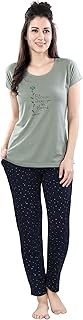 DZZO Cotton Night Suit for Women &amp; Girls with Designed Top &amp; Printed Pyjama Set Half Sleeves | Soft and Stretchy Lightweig...