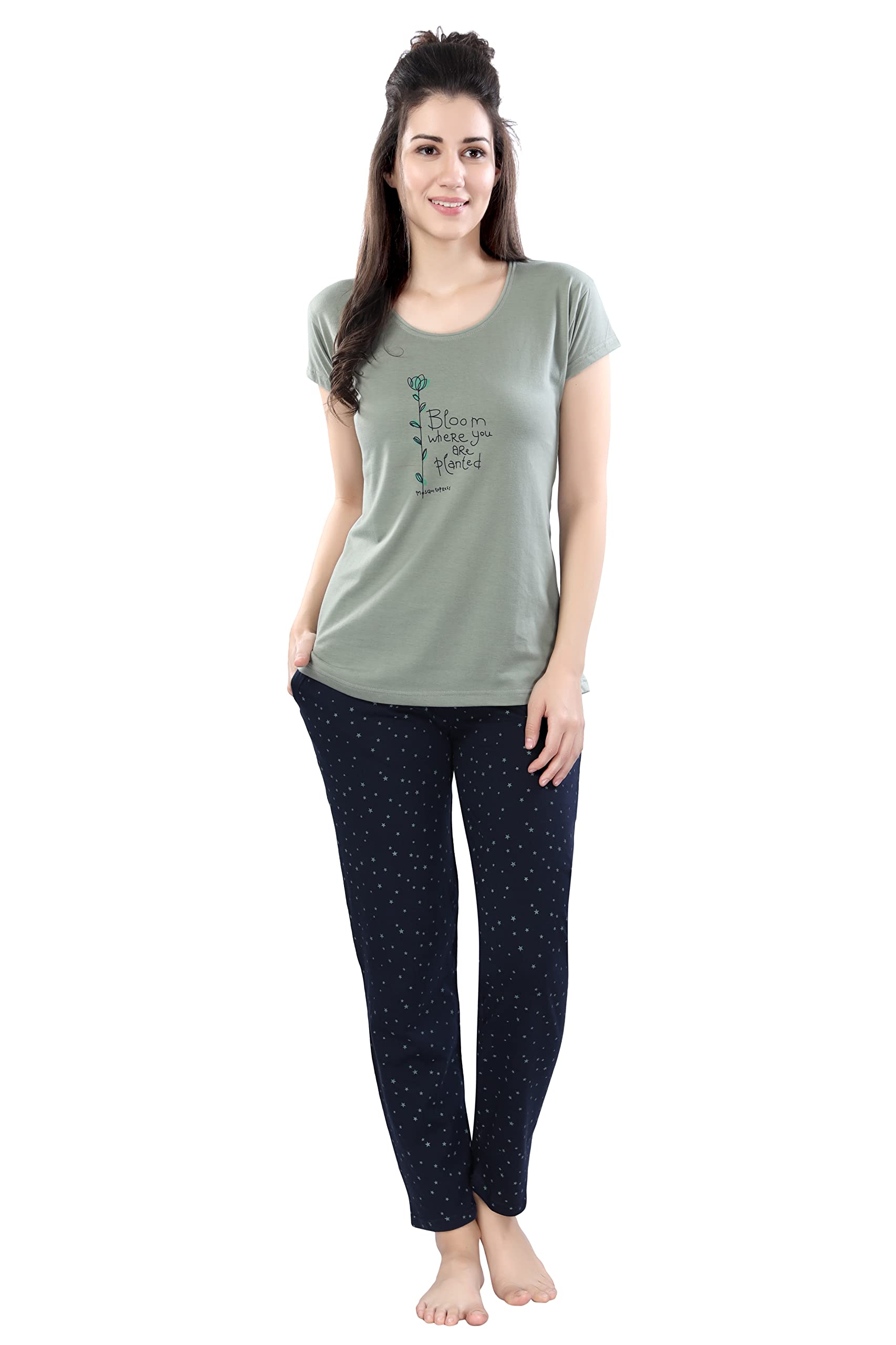 Cotton Night Suit for Women & Girls with Designed Top & Printed Pyjama Set Half Sleeves | Soft and Stretchy Lightweight Nightwear for Summer