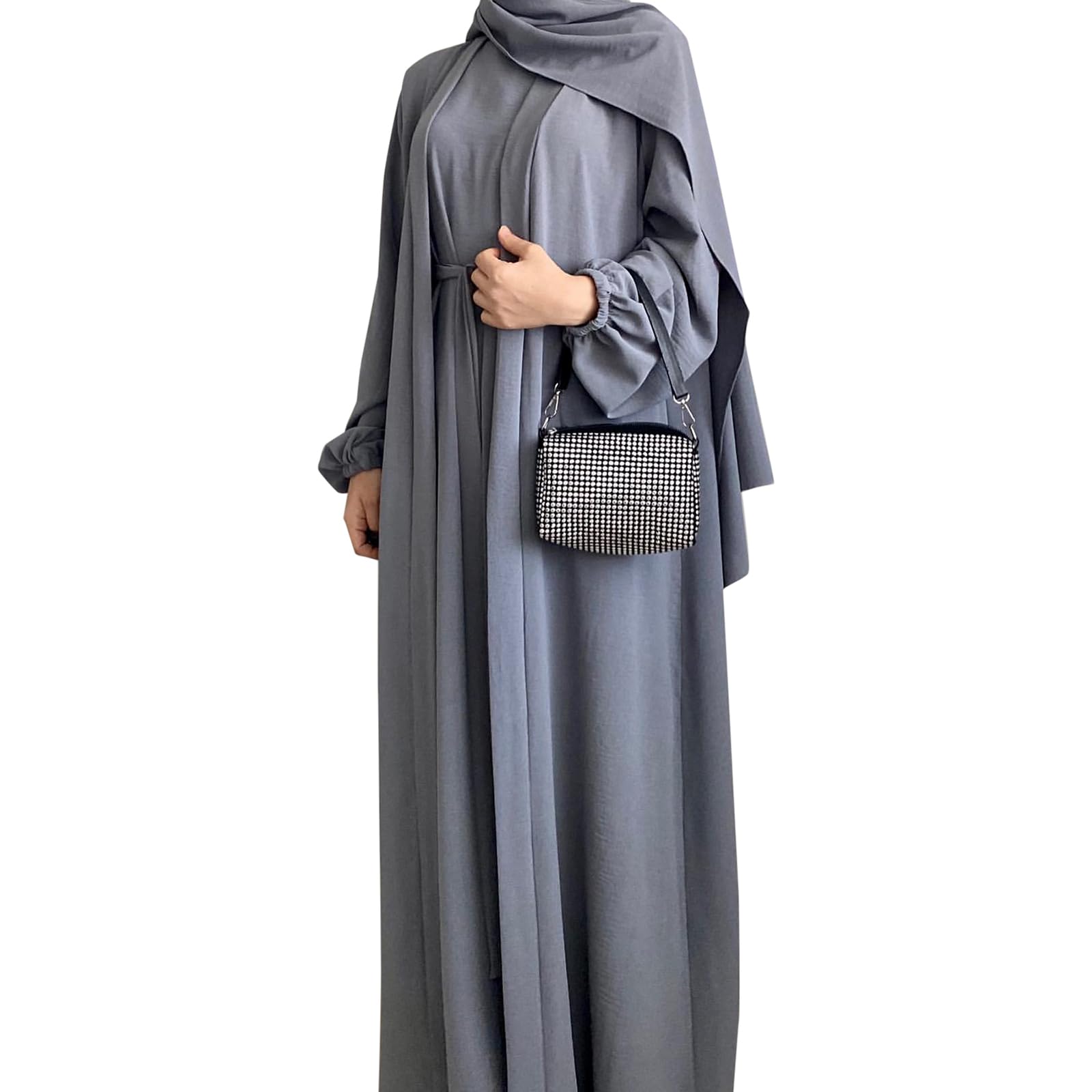 ZofocyWomen's Muslim Dress Two Pieces Set Islamic Prayer Abaya Modest Solid Color Muslim Outfits