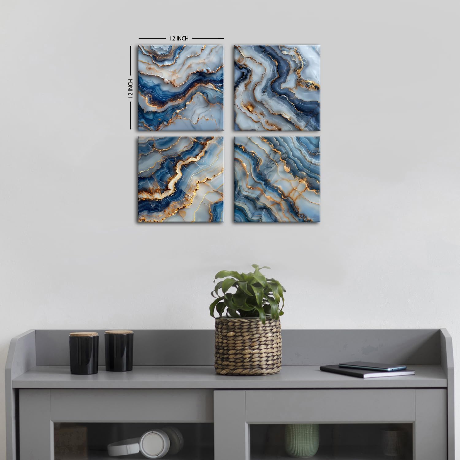 abstract canvas wall art blue and gold marble pictures for bedroom fantasy silver fluid line painting prints river texture pattern modern artwork living room bathroom office home decorations 12x12" 4p 12"x12"x4 blueabstract