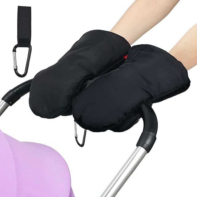 Stroller Fleece Hand Muffs Fennoral Warm Winter Pram Pushchair Gloves Anti-Freeze Extra Thick Breathable Pram Hand Warmer for Pram Buggy Pram Pushchair Bicycle (with Pram Hook)