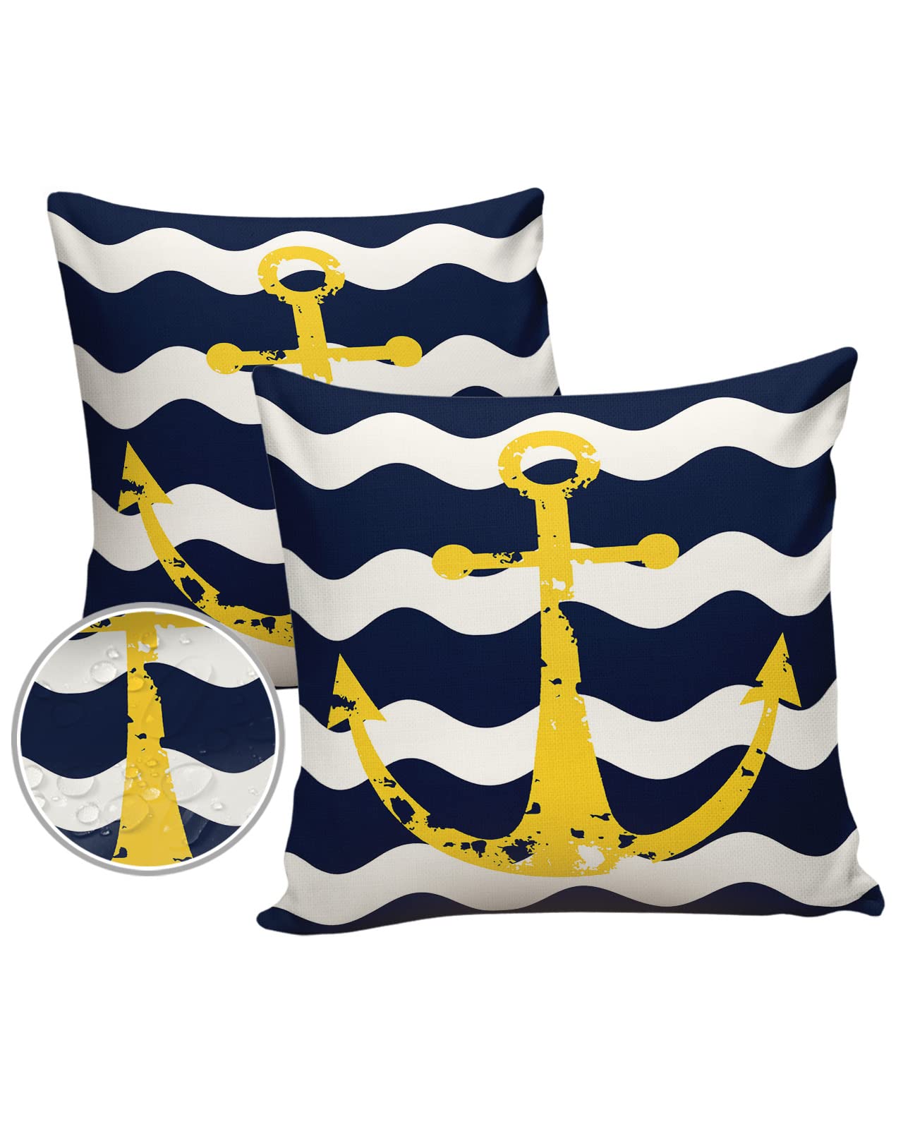 Outdoor Pillows 20x20 Waterproof Outdoor Pillow Covers, Nautical Anchor Ocean Theme Polyester Throw Pillow Covers Garden Cushion Decorative Case for