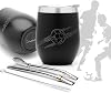 BALIBETOV Modern Mate Cup And Bombilla Set (World Cup special edition) - Includes Double Walled 18/8 Stainless Steel Mate Cup, Two Bombilla (Straw) and a Cleaning Brush (8 oz, Black)