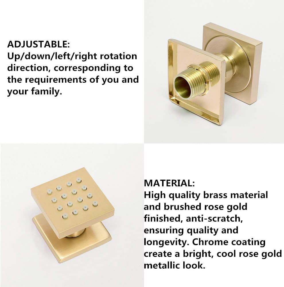 Up To 40% OFF AYIVG Bathroom Square 12 Inch Rainfall Shower Faucet System With 6 PCS Body Jets Mixer Set (Wall Mount, Brushed Gold)