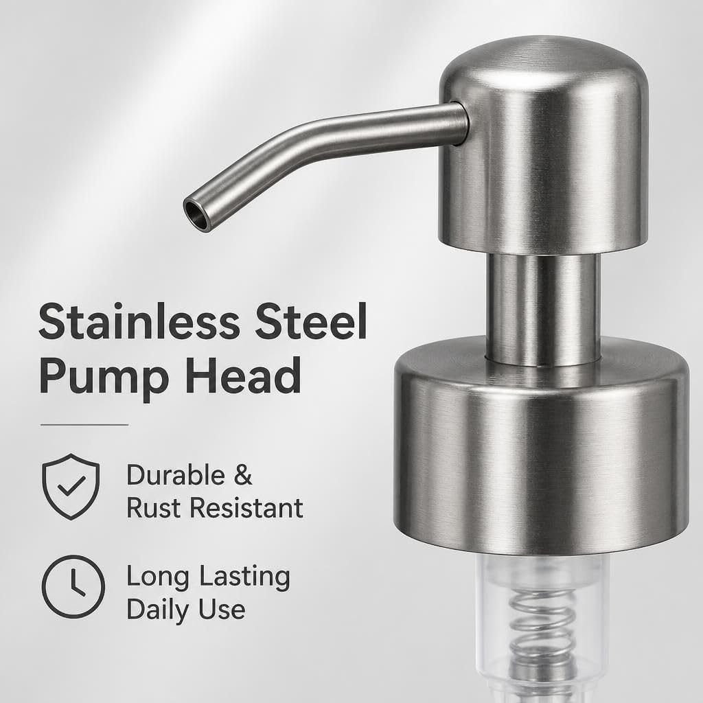 2 Pcs Stainless Steel Soap Pump Replacement Heads Lotion Dispenser Pump Head Liquid Pump Bottle Top Hand Sanitizer Shampoo Conditioner Replacement Pump 28 400 Neck Size Silver