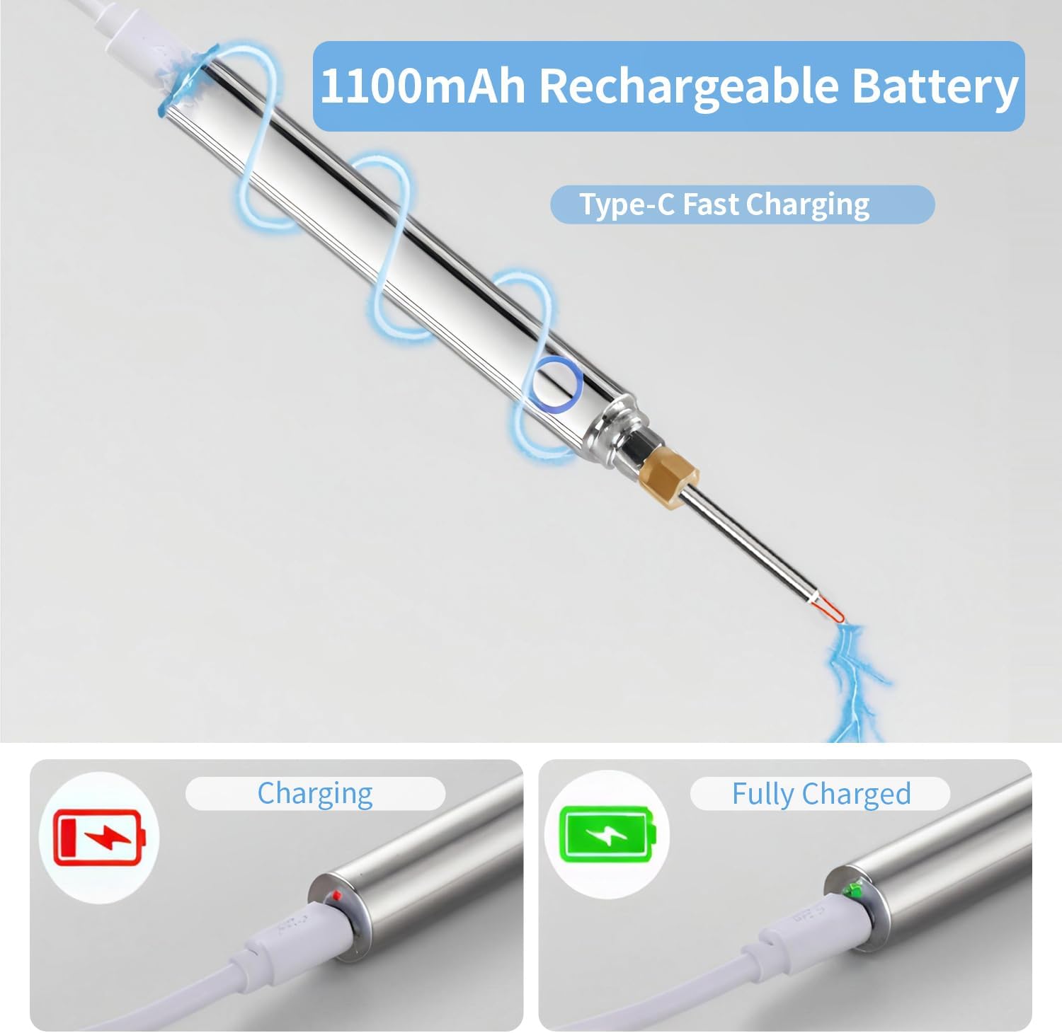 Gordepy Rechargeable Thread Zapper Tool USB-C Fast Charging Silver