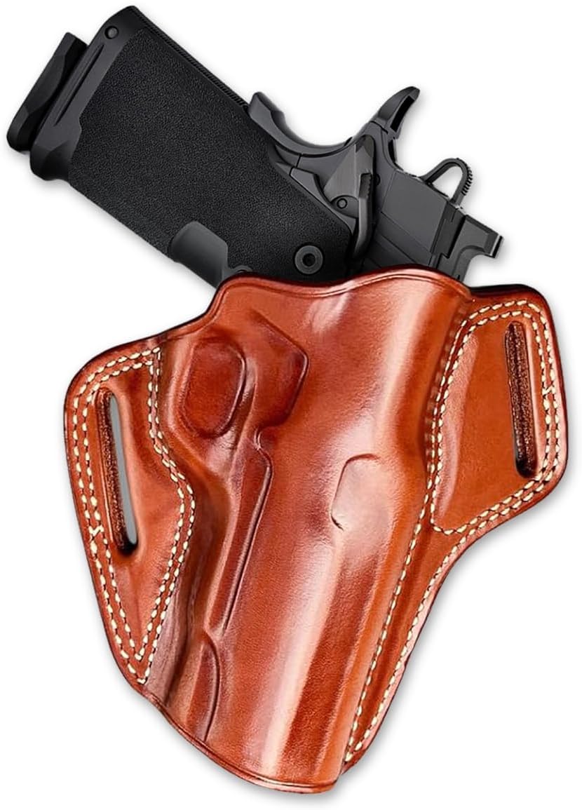 Leather Pancake OWB Belt Holster Open Top Fits 1911 DS Prodigy 4.25-inch, Right Hand Draw, Brown Color #1660#