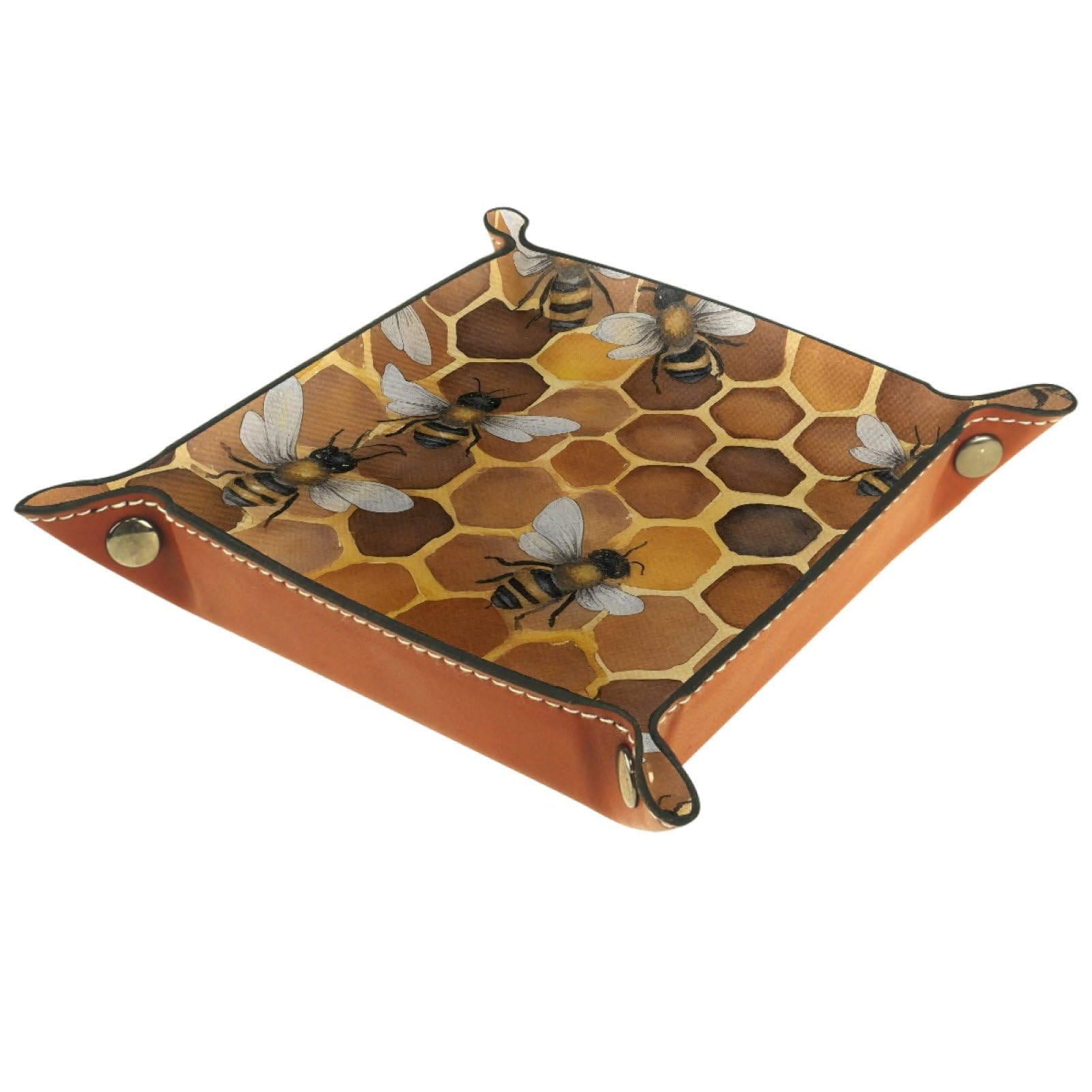 VAPOKF Bee Hive Dice Trays Quadrilateral Dice Folding Tray Microfiber Leather Holder for Table Games RPG DND, 20.5 × 20.5 cm