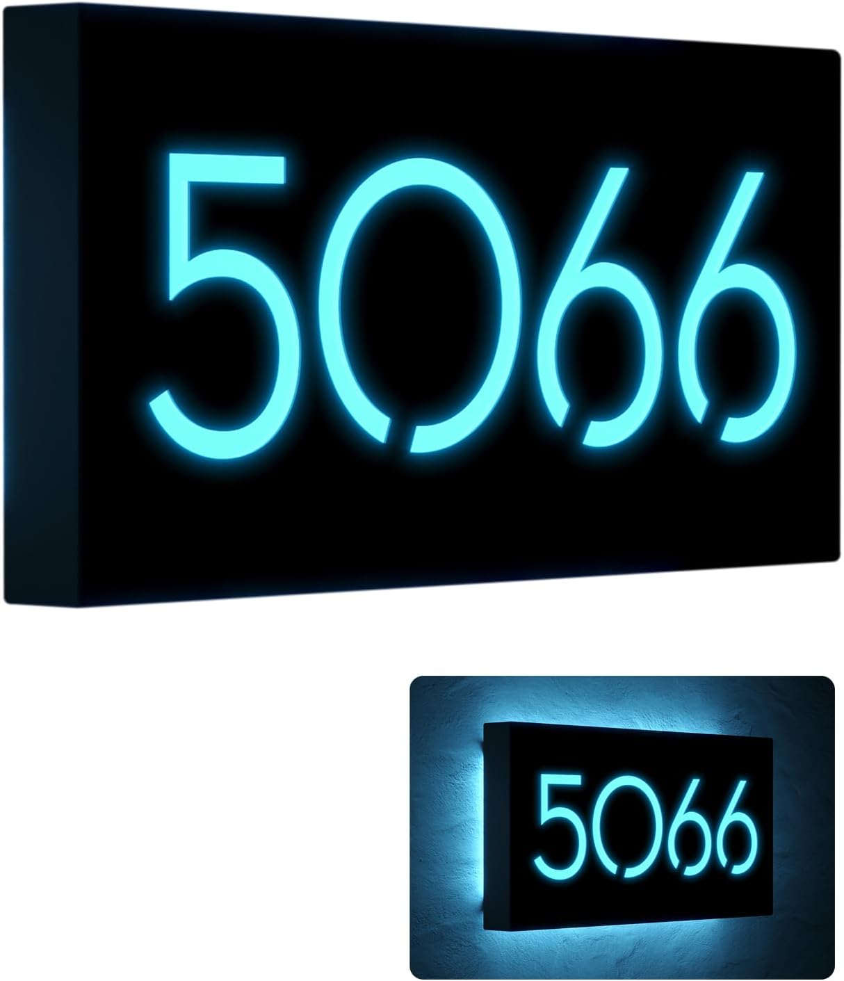 Customizable 12V LED Lighted Monochrome House Number, 304 Stainless Steel Modern Address Plaque with Backlight Effect (Only warm light)