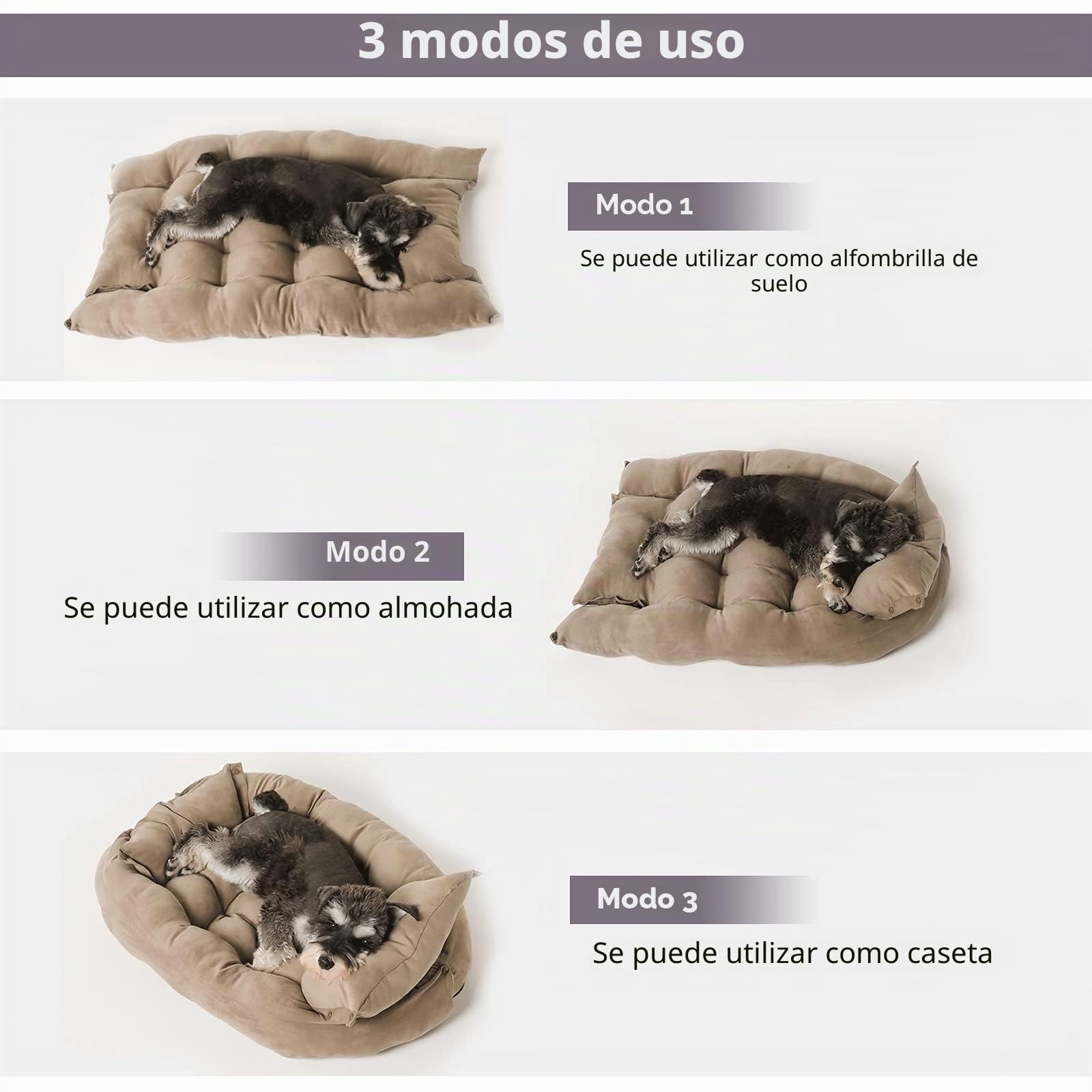 PETCUTE Ortopédica Camas Perro Grande,Multifuncional Cama para Perros,Colchoneta Perro Antideslizante,Cama para Mascotas Lavable a Máquina,Tres Formas Caqui L