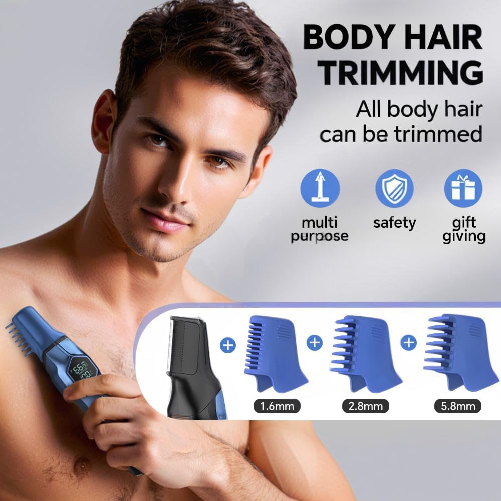 5-in-1 Electric Beard Trimmer Magnetic Replacement Heads, Professional Cordless Hair Clippers for Men Rechargeable, IPX7 Waterproof Grooming Kit for Face, Mustache, Body, Nose, Gifts for Men (Blue) - Image 7