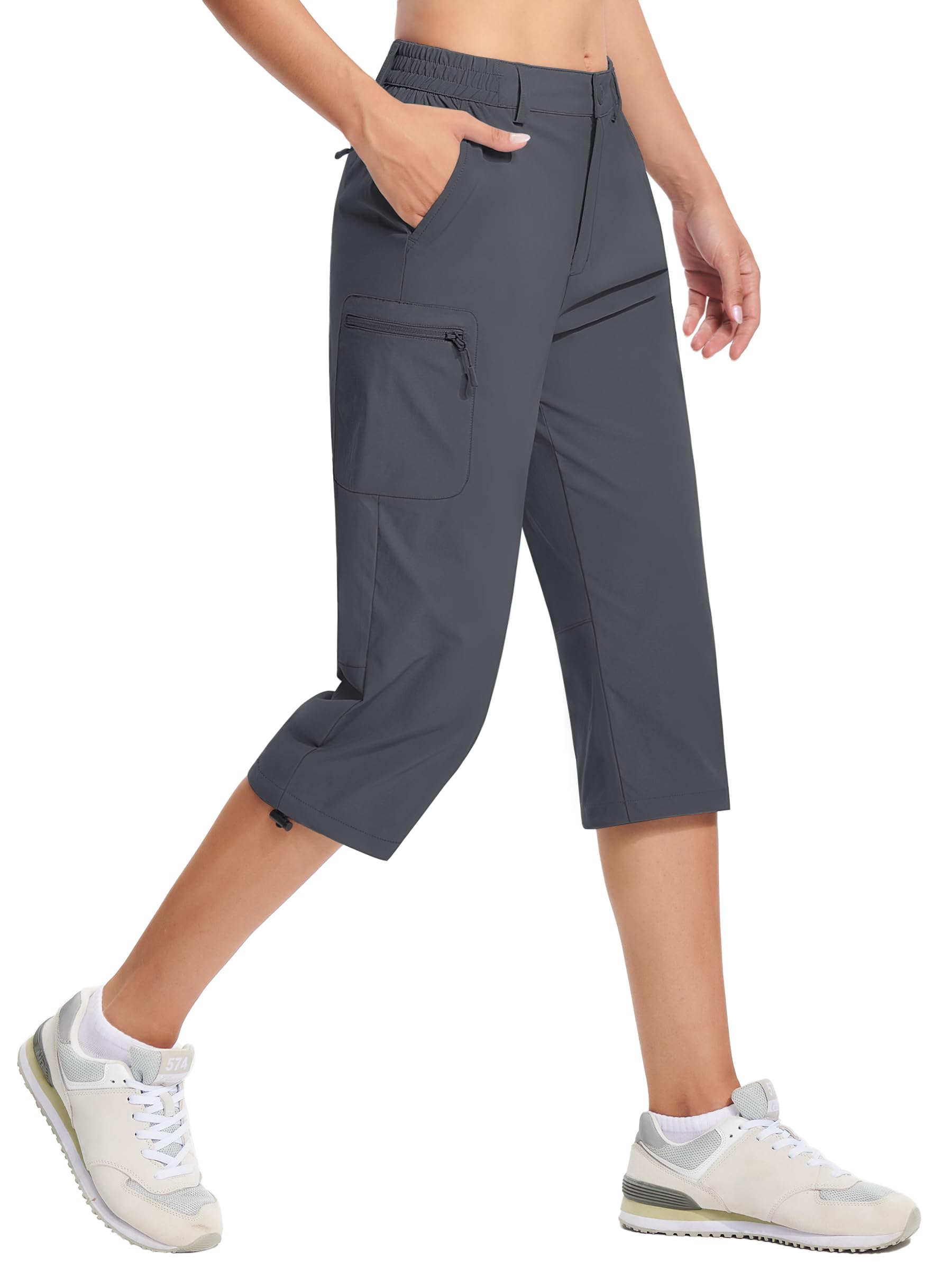 TACVASEN Women's Cargo Capris Hiking Pants Lightweight Quick Dry Travel Long Shorts Golf Casual Summer Zipper Pockets