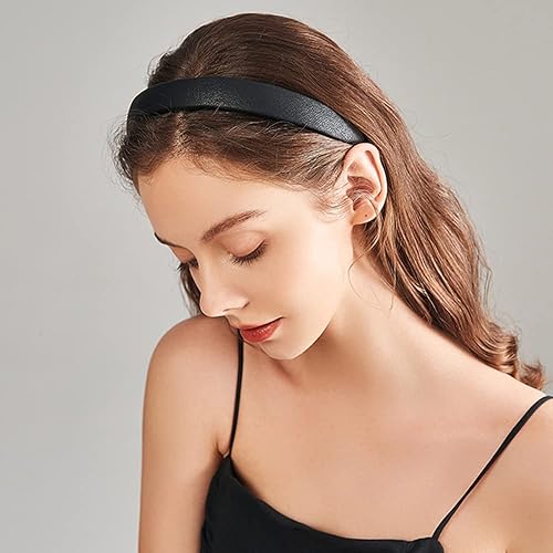Miniatura 2 de Paquete de 4 diademas de cuero antideslizantes a la moda para mujeres, diademas simples para el cabello, aro de pelo de poliuretano suave para