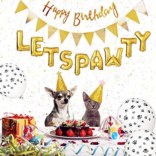 Legendog Dog Birthday Party Supplies Dog Paw Print Balloons Cat Birthday Hat Happy Birthday Banner Foil Balloons Lets Pawty Letters Balloons Decorations #TOP2