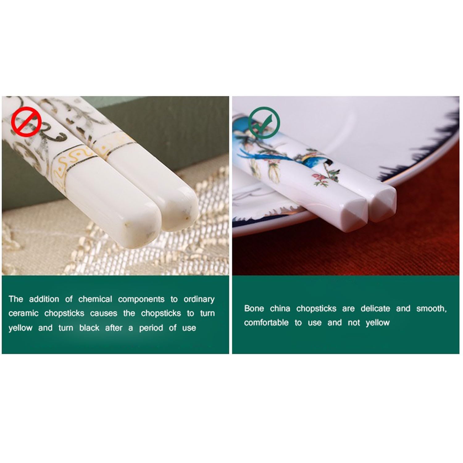 Bacchette in Metallo, Set da 10 Paia di Bacchette in Porcellana, Bacchette Antiscivolo di Alta qualità per Uso Domestico(G 25cm)
