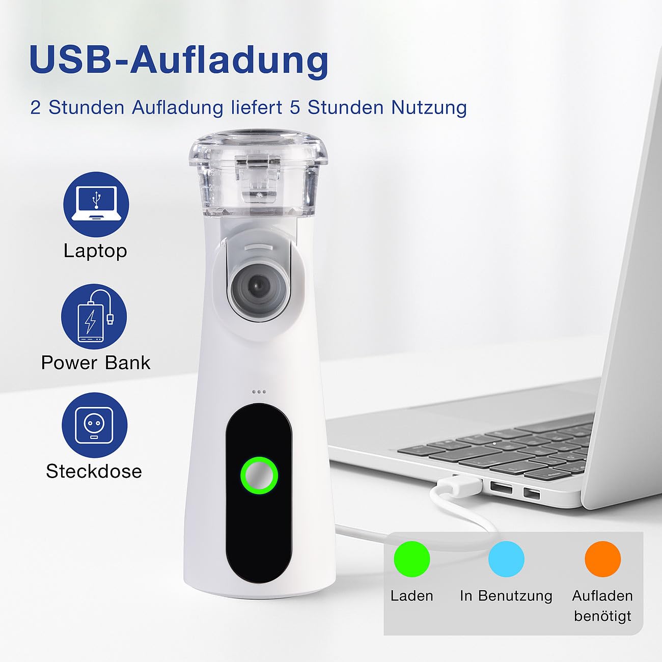 newgen medicals Ultraschall Nebulizer: Inhalationsgerät Vernebler für Kinder und Erwachsene, 2000 mAh, 25 ml (Inhalator Inhaliergerät, aufladbarer Inhalator, Baby)