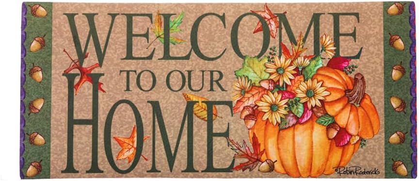 Evergreen Sassafras Pumpkin Bucket Interchangeable Entrance Doormat | Indoor and Outdoor | 22-inches x 10-inches | Non-Slip Backing | All-Season | Low Profile | Home Décor