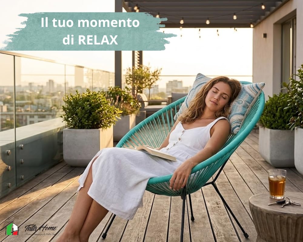 Tata Home Poltrona Relax da Giardino Mod. String Bianco Telaio in Acciaio