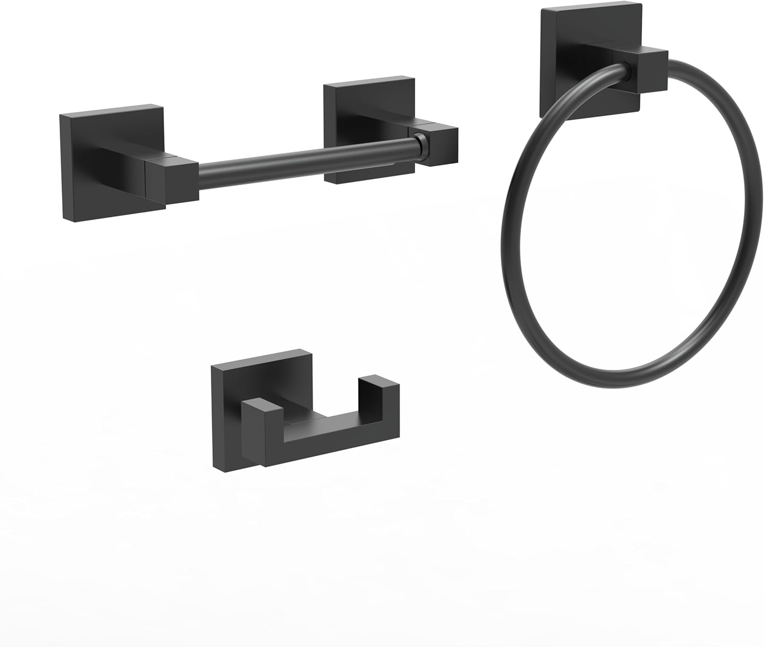 Ruacq Matte Black Toilet Paper Holder Towel Ring Robe Hook Bathroom Accessories Hardware Set Double Post Pivoting Toilet Roll Holder Square Stainless Steel and Zinc Alloy Modern Wall Mounted 3 Pieces