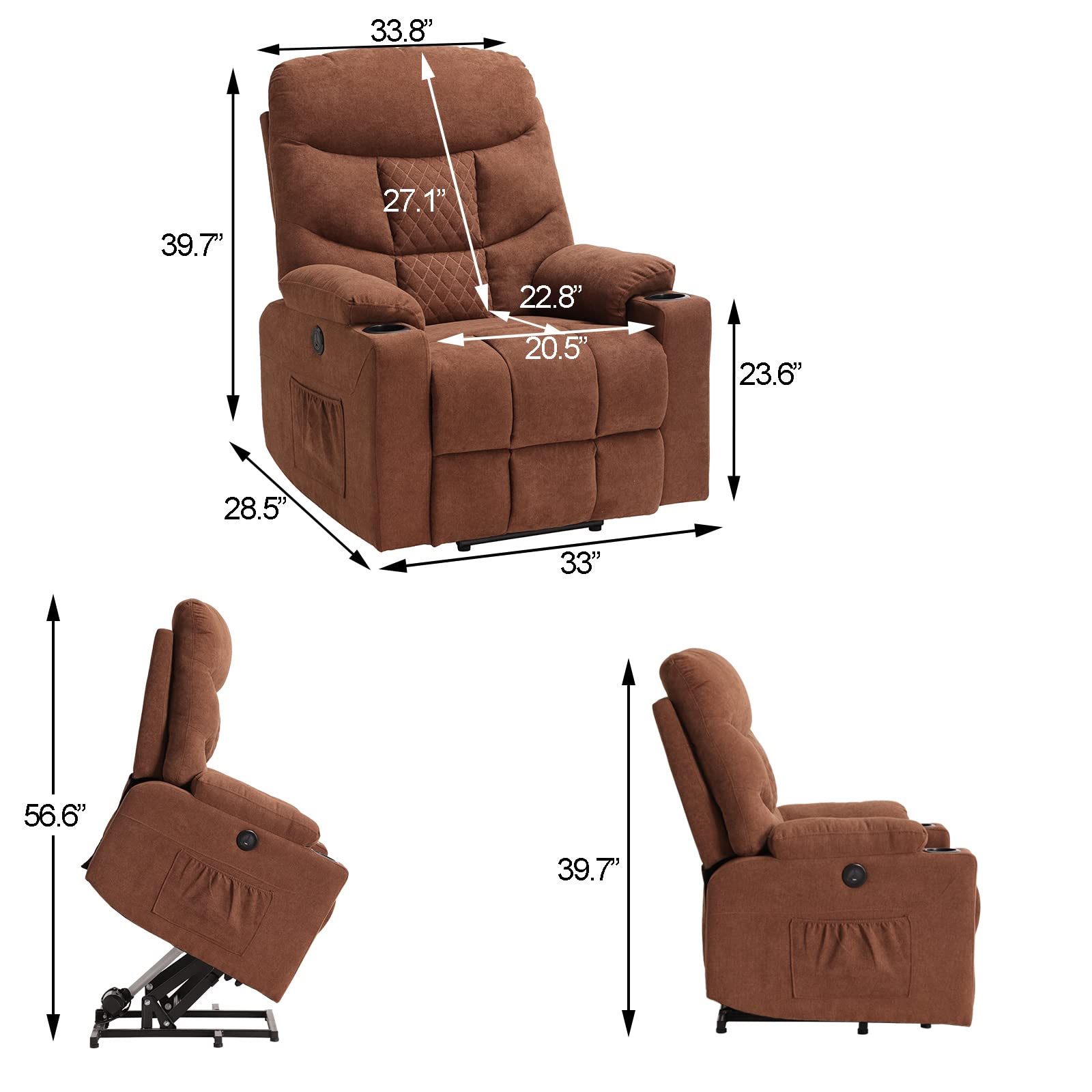 Power Recliner Chair with Massage and Heat Fabric Wingback Electric