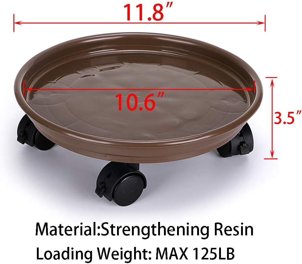 Skelang 4 Pcs Plant Caddy 11.8 Inches, Plant Pallet with Brake Wheels, Plant Stand Roller for Indoor and Outdoor Heavy Duty Planter, Load Capacity 125 Lbs