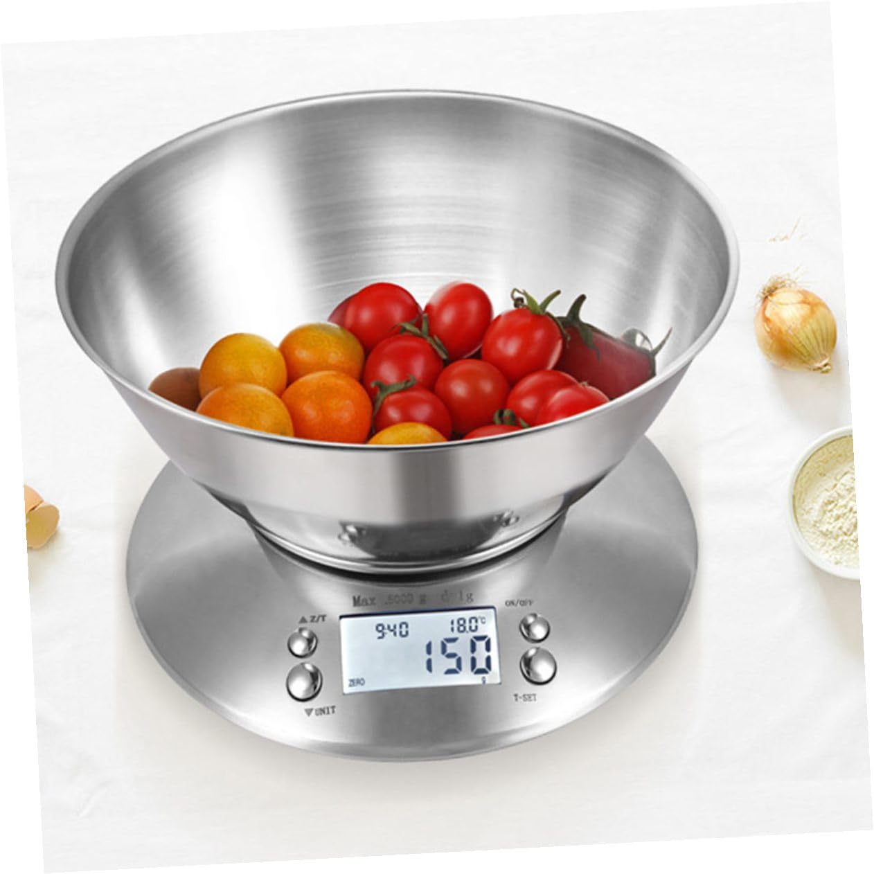 Digital Kitchen Scale Stainless Steel High Precision Electronic Food Weighing Tool with Clock and Removable Bowl for Home Cooking and Meal Prep Random Color