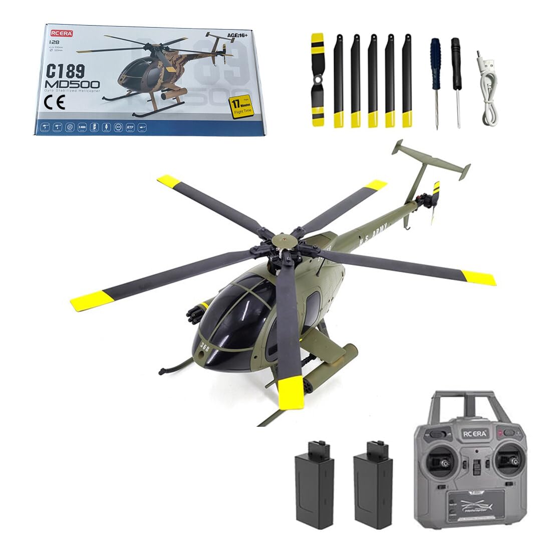 NULA RC ERA C189 MD500 RC Helicopter for Adults, 1/28 Scale RTF Single-Rotor Helicopter 4CH 2.4GHz with 6-Axis Gyro & 3D Stunt & Brushless Motor & Optical Flow & One-Key Takeoff/Landing
