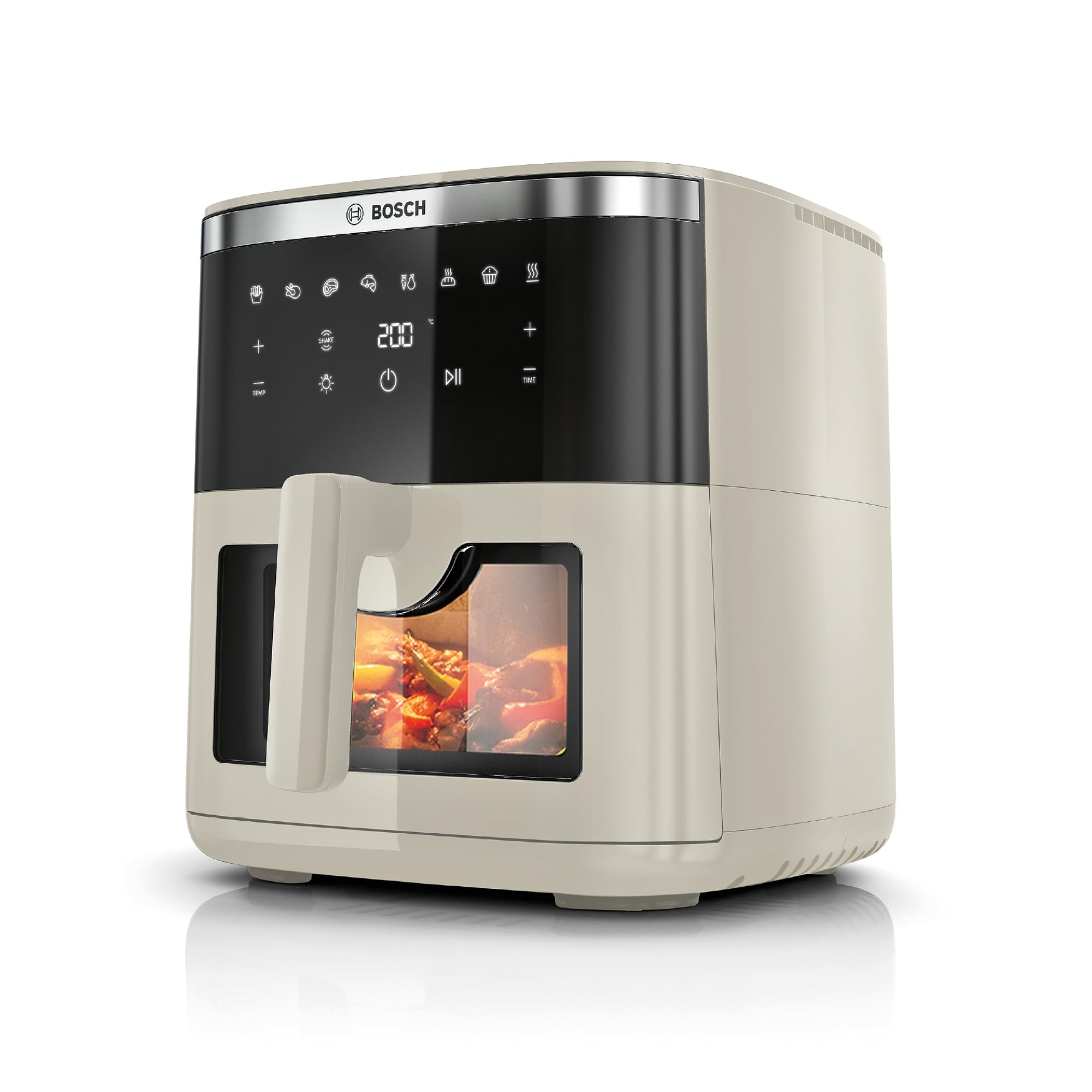 Bosch Heißluftfritteuse Serie 6, XXL Air Fryer, creme, 7,2 L Fassungsvermögen, beleuchtetes Sichtfenster, 7 voreingestellte Programme, bis zu 65% schnelleres Kochen, MAF671C0
