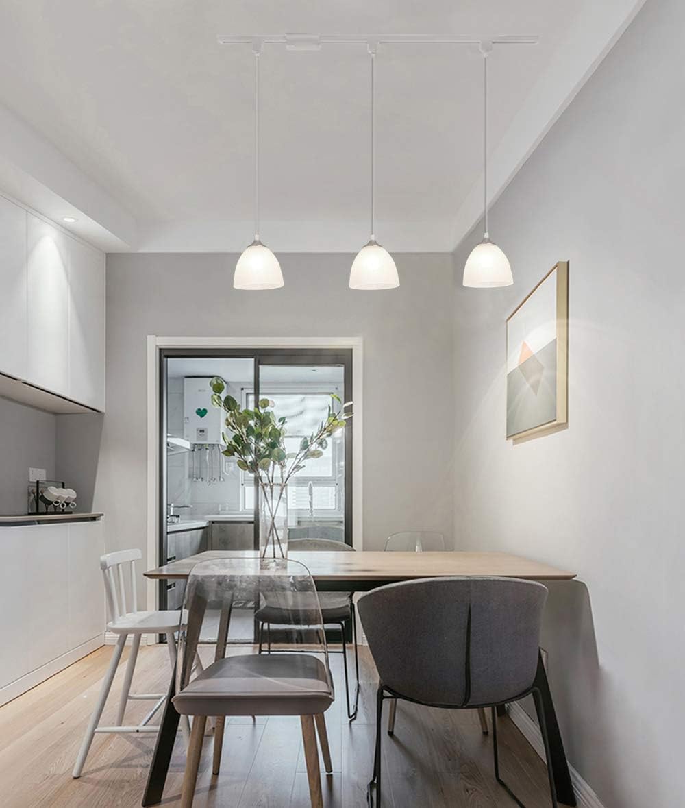 Kiven 3-Lights H-Type Track Light, Dimmable Track Mount Pendant Lighting Fixtures w/Frosted White Finish Glass Shade