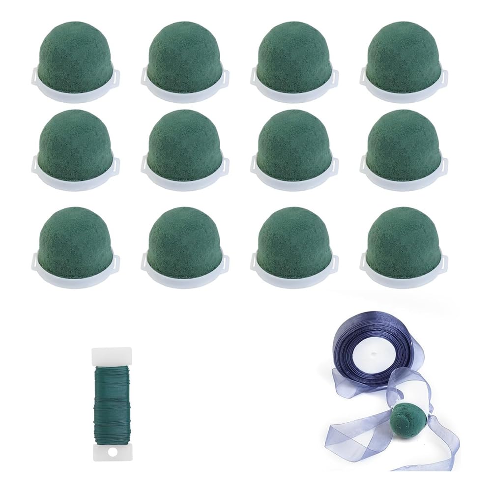 CTRLZS 12 Pcs Mini Round Floral Foam Holder,Green Dry and Wet Florist Flower Block Craft Arrangement Supplies for Wine Bottle