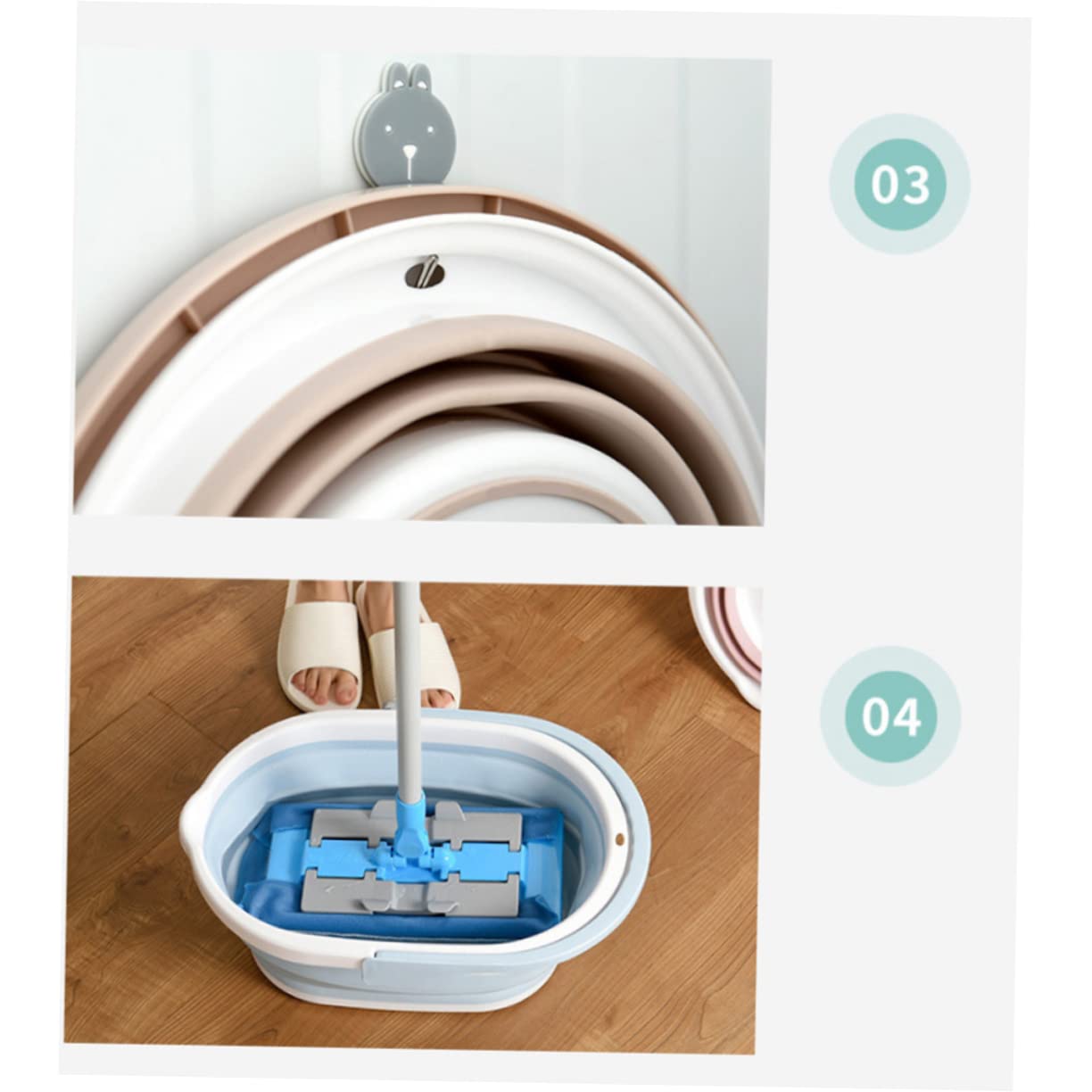 Secchio Pieghevole per Straccio in Pp Beige, Portatile | Pavimenti e Superfici Lisce, Uso Scolastico, Lavabile, Accessorio Leggero per Pulizia Domestica