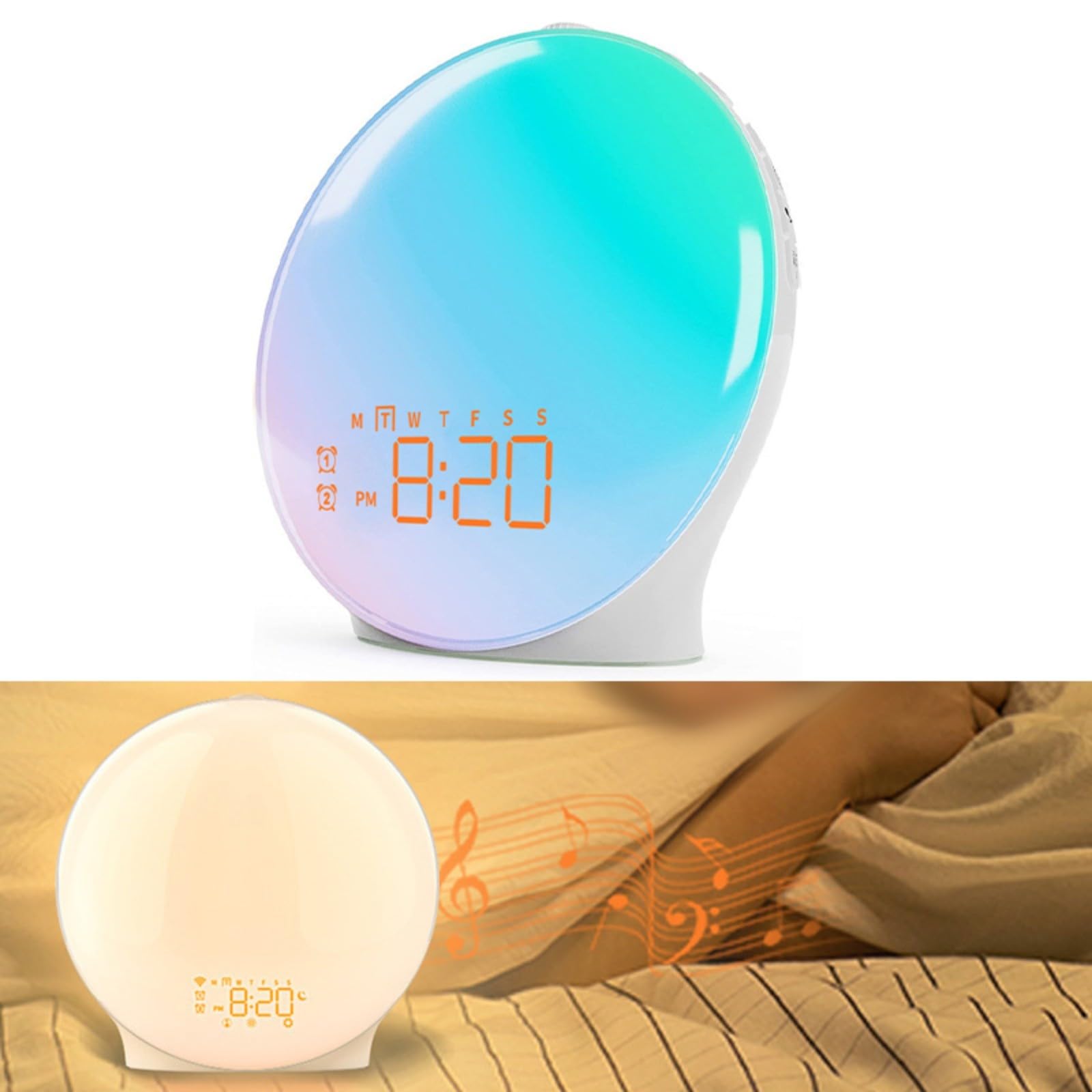 Lichtwecker mit Sonnenaufgangssimulator, Dualer Wecker, FM Radio, 18 Nachtlichter & Sleep Timer, Kunststoff, Weiß(smart Edition)