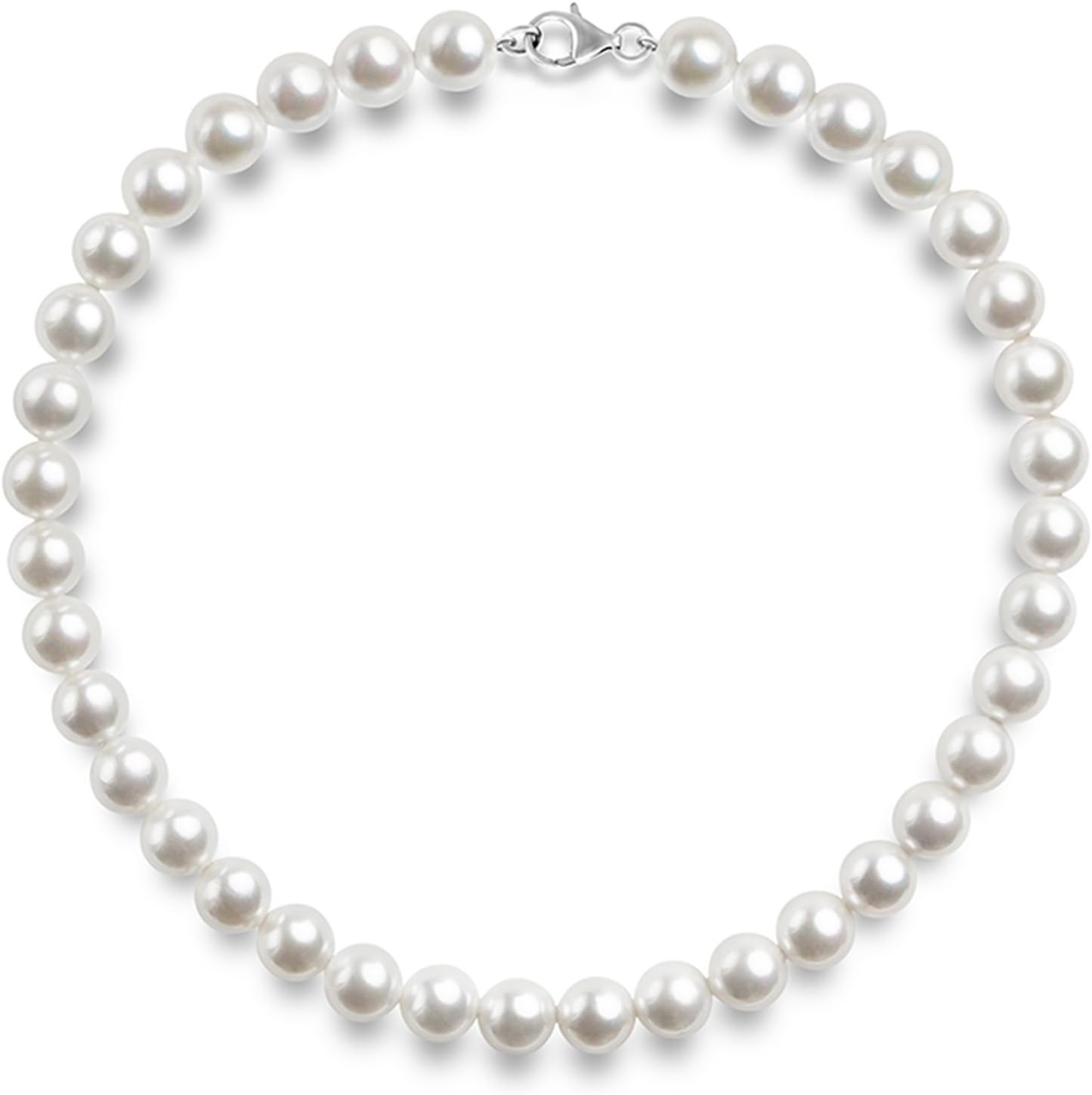 PAVOI Sterling Silver Round White Simulated Shell Pearl Necklace Strand | Pearl Choker Necklace | Jewelry for Women