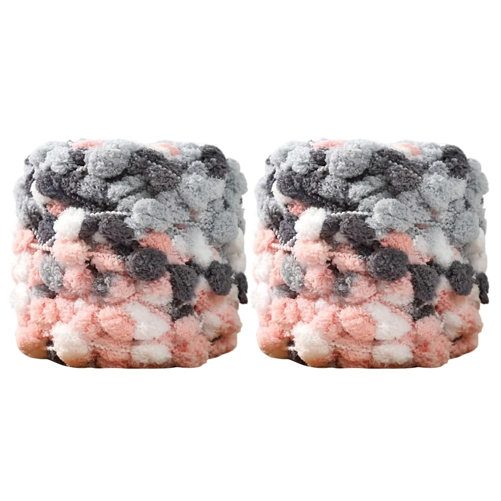2 Rolls Pom Pom Knitting Yarn Soft Fluffy Chunky Yarn Crochet Yarn Balls Colorful Hand Knitting Yarn for DIY Shawl Scarf Blanket Mat