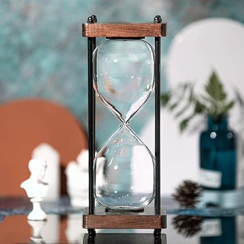Miniatura 8 de Temporizador de reloj de arena grande de 30 minutos, vidrio de arena decorativo de madera, rojo