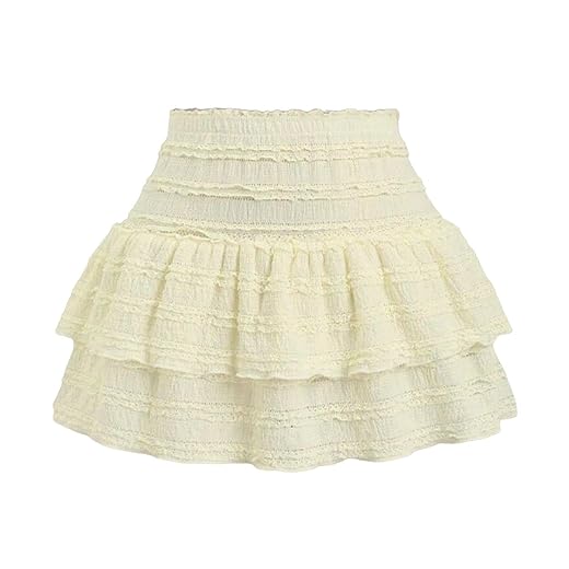 Minissaia feminina plissada, saia curta rodada evasê com babados de cintura alta para mulheres