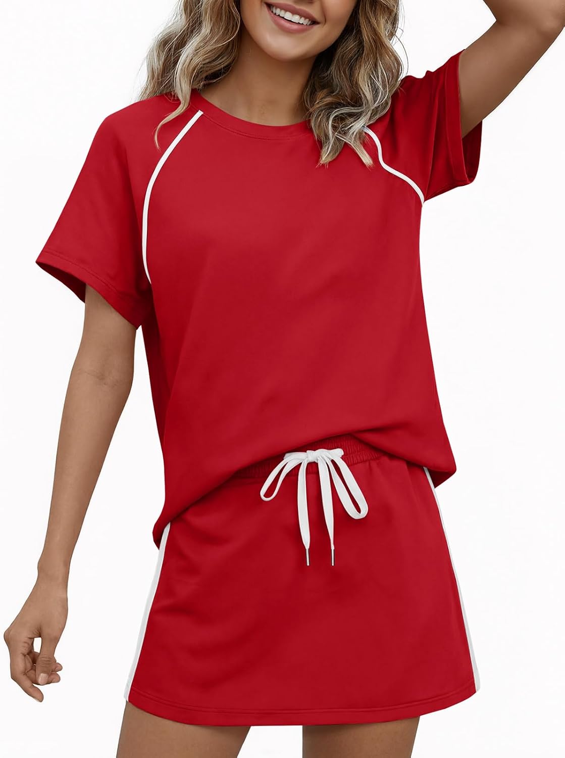 Yousify Womens 2 Piece Skirt Sets Summer Short Sleeve Tops and Tennis Skort Lounge Set Vacation Workout Matching Outfits